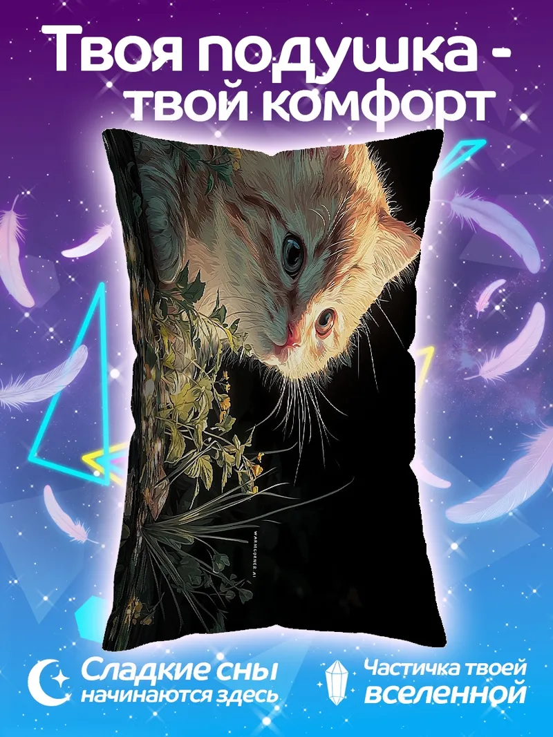 Подушка Рыжий котенок в цветах