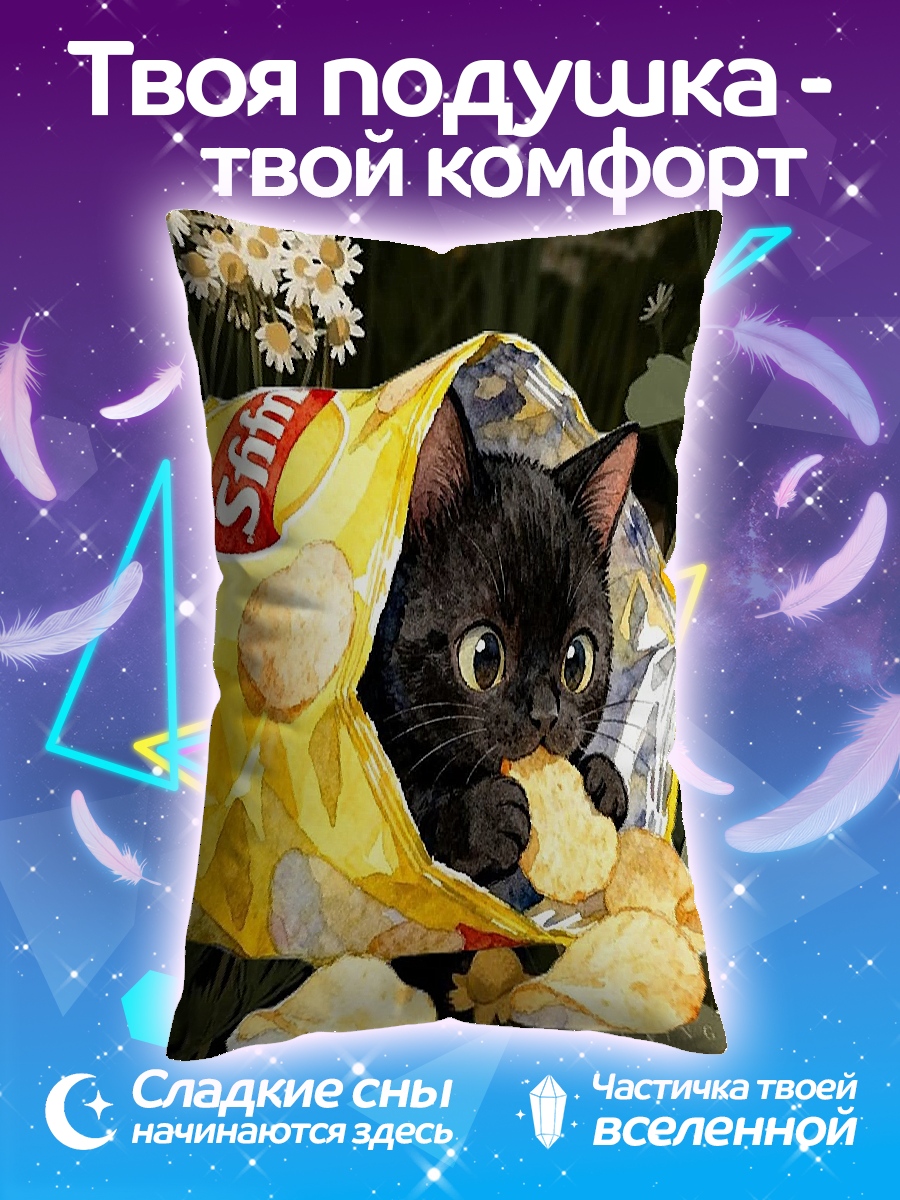 Подушка Черный кот чипсах
