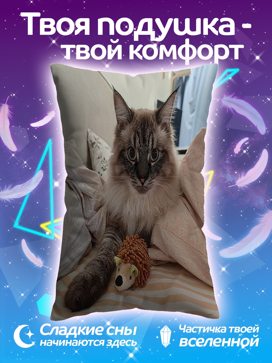 Подушка Пушистый кот с игрушкой