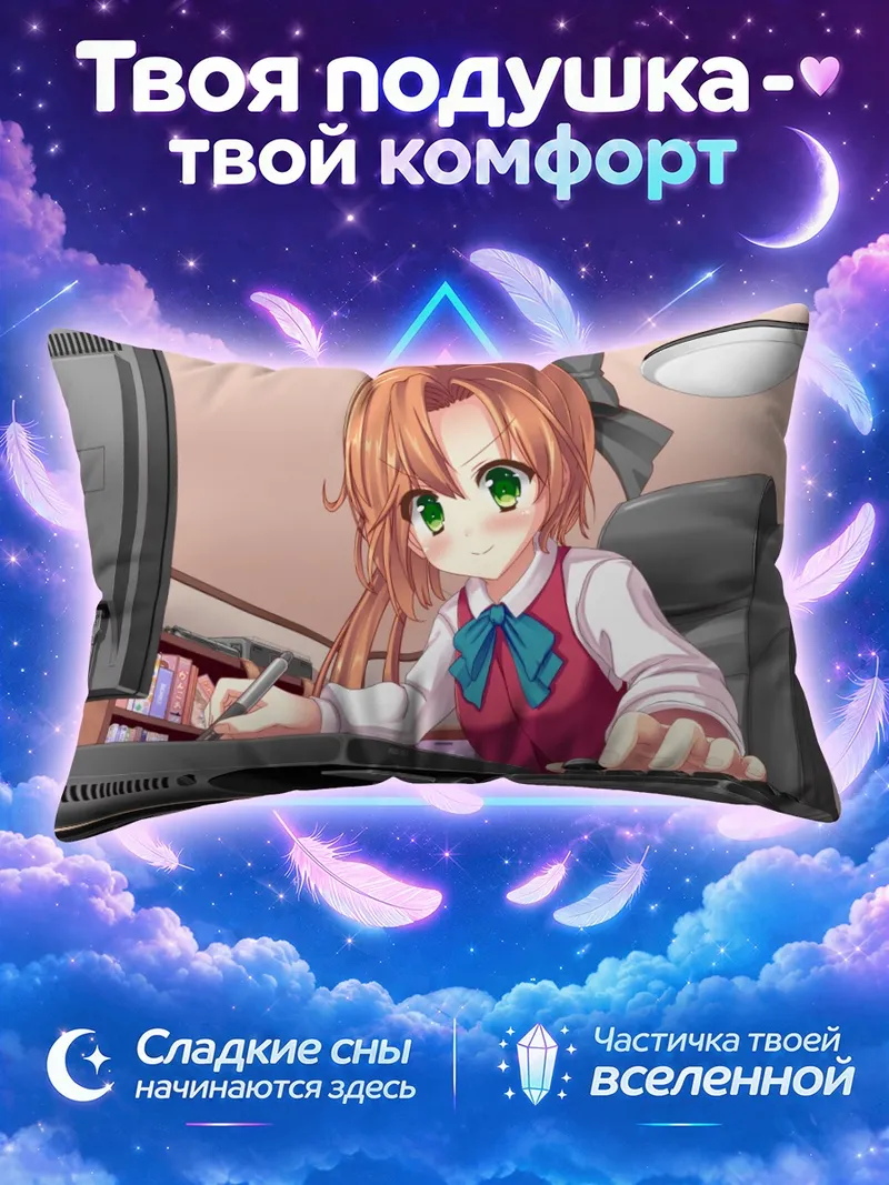 Подушка Акигумо за компьютером