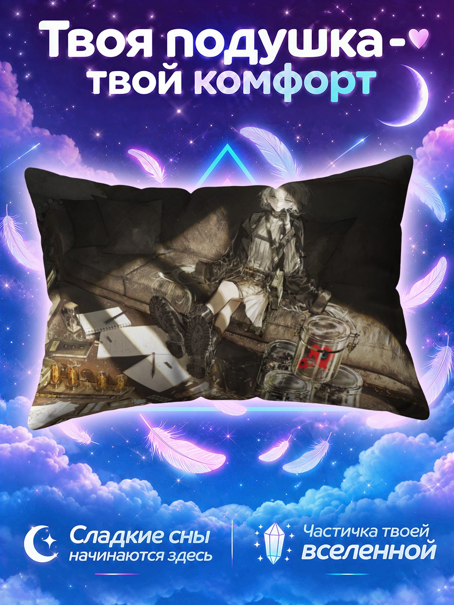 Подушка Лэйн Ивакура среди книг и консервных банок