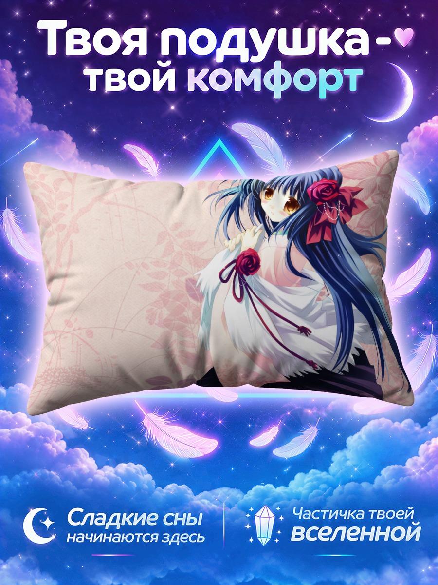Подушка Мику Хацунэ с розами на розовом фоне