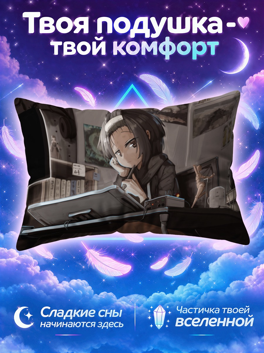 Подушка Лэйн Ивакура читает у компьютера ночью