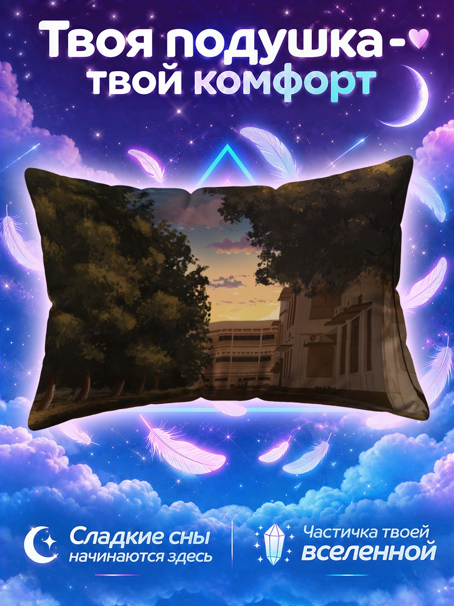 Подушка Школьная улица в закатном свете