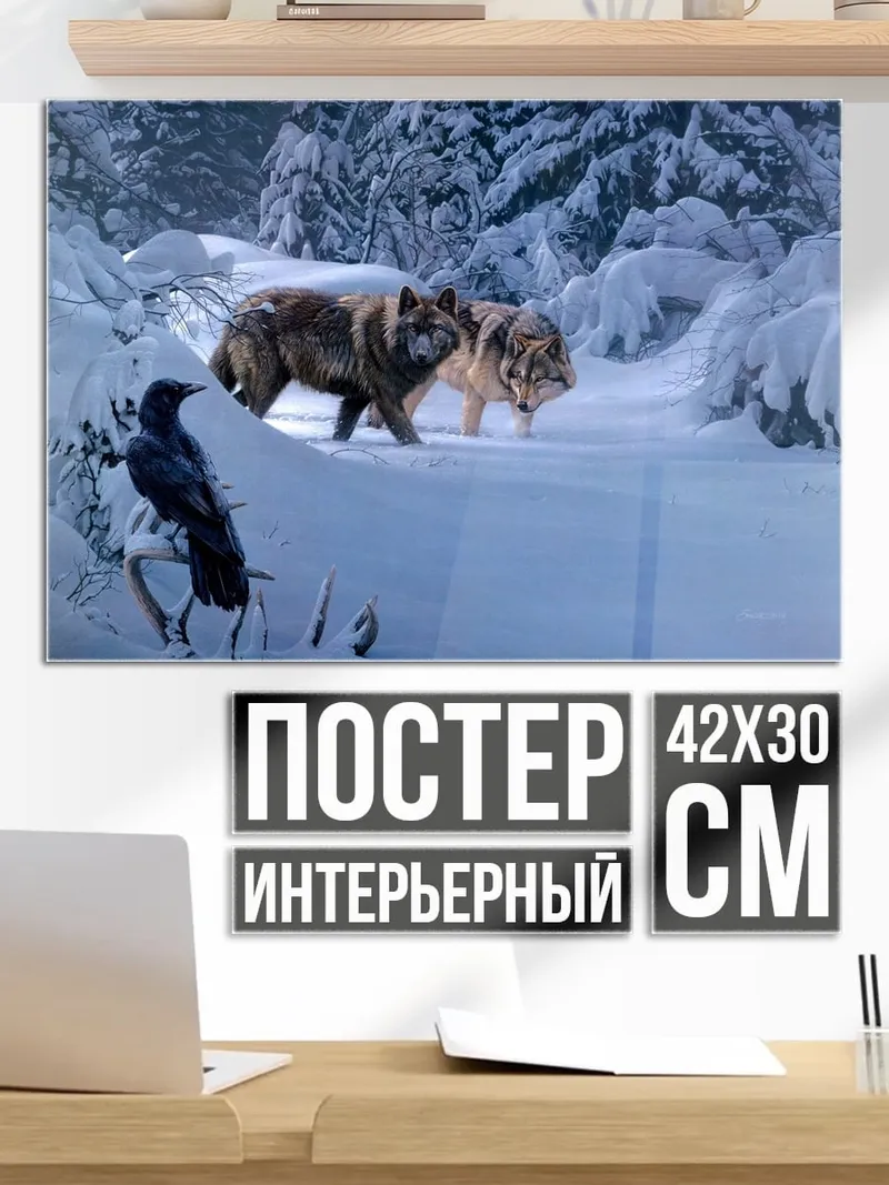 Постер волки в снегу