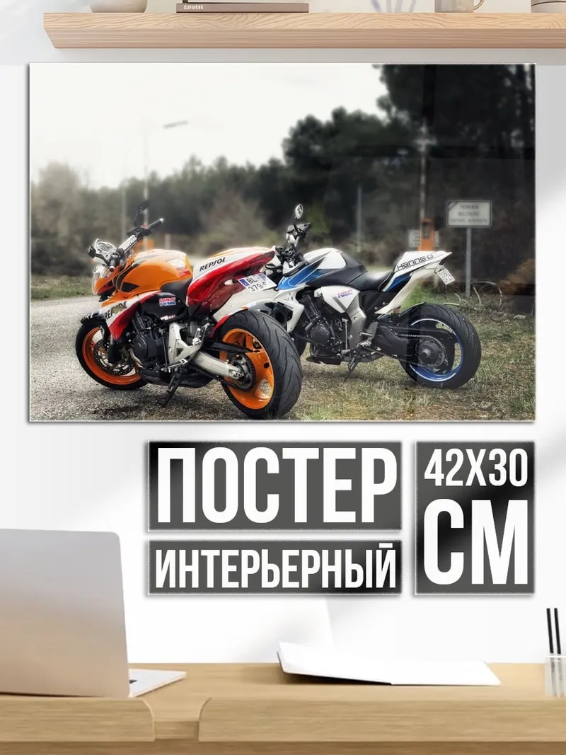 Постер Два мотоцикла на дороге