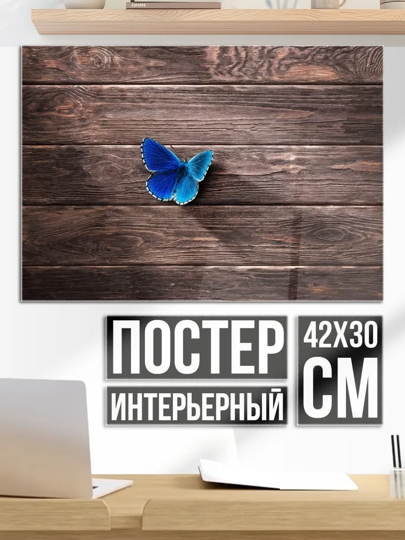 Постер Синий бабочка на дереве