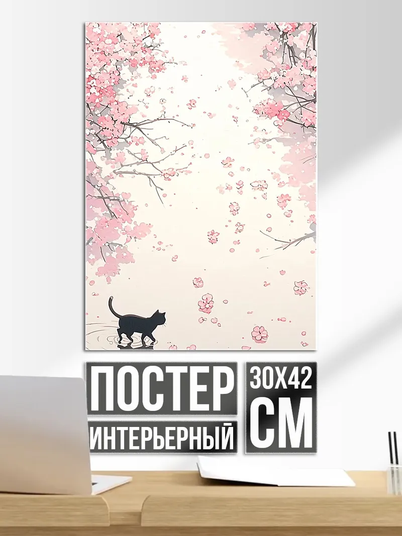 Постер Черный кот весной