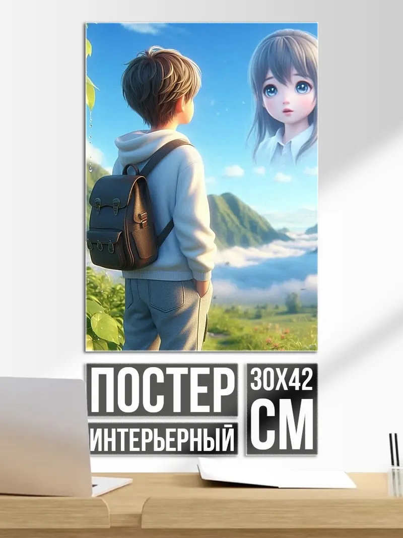 Постер Мальчик смотрит на девочку