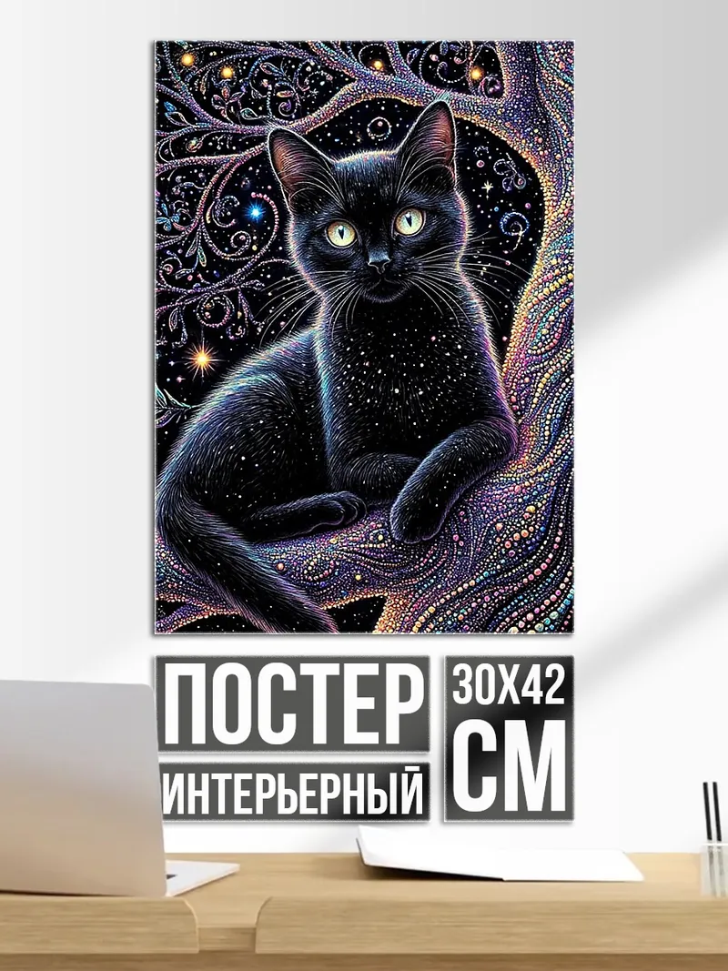 Постер Черный кот в космосе