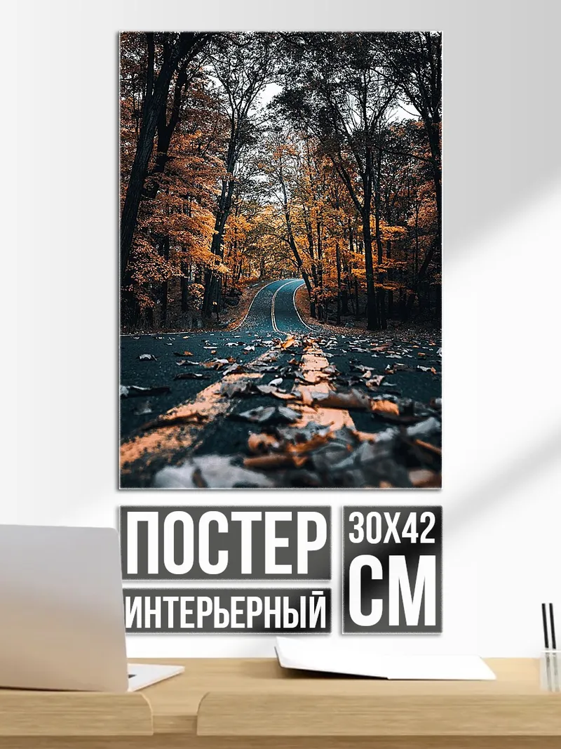Постер Осенняя дорога в лесу