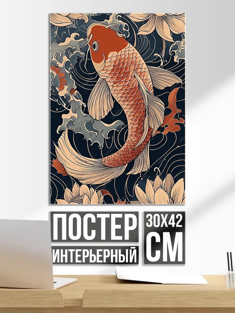 Постер Карп кои и лотосы