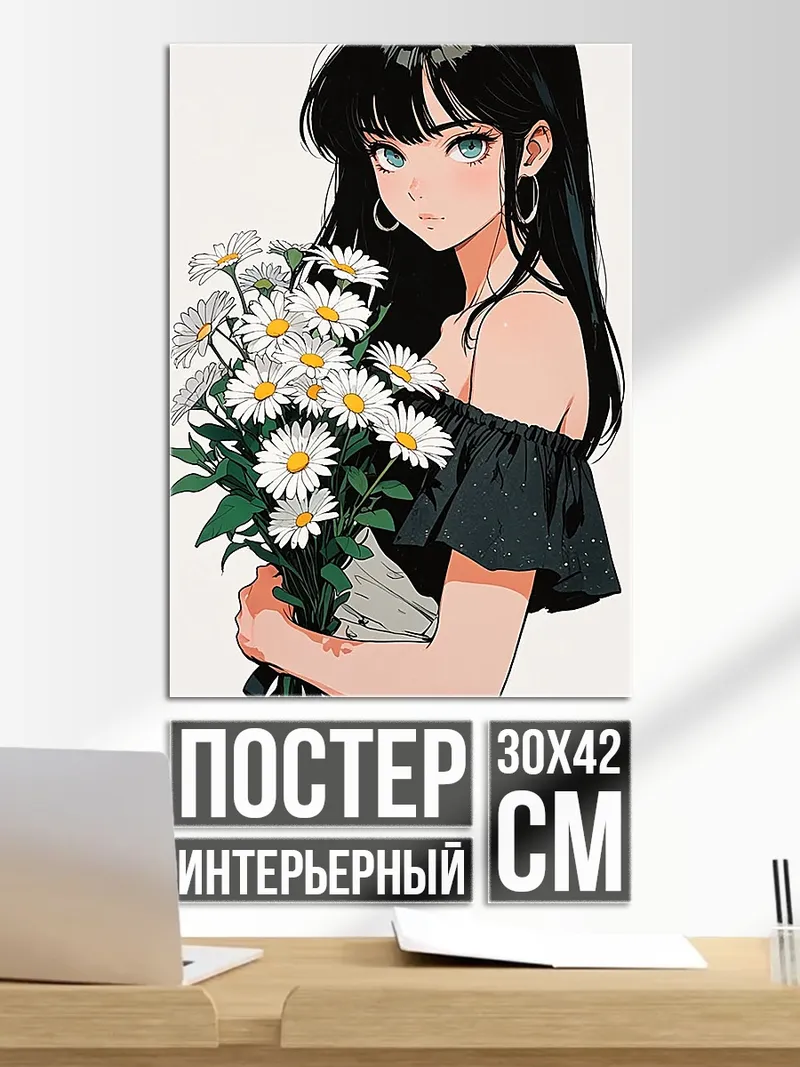 Постер Девушка с ромашками
