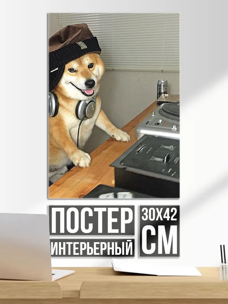 Постер DJ собака Шиба