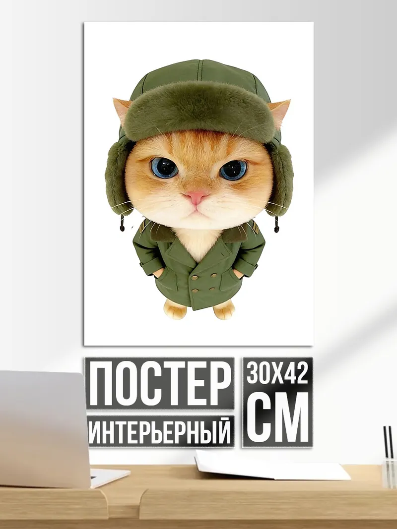 Постер Кот в ушанке