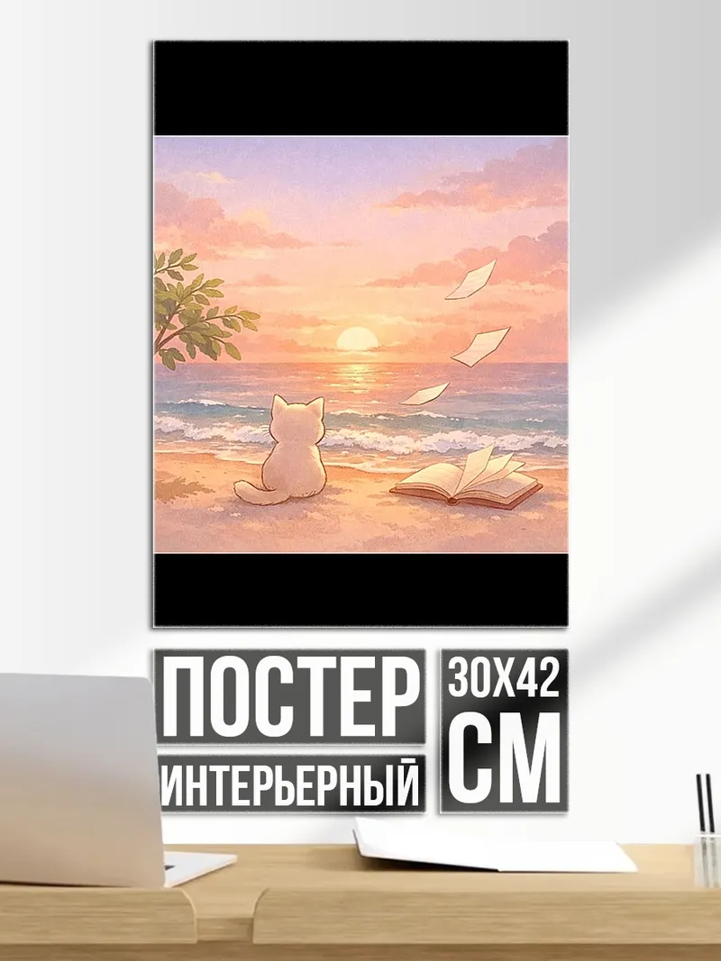 Постер Кот на пляже