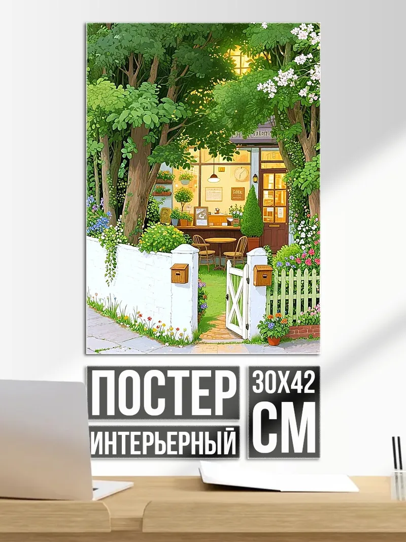 Постер Уютный домик в саду