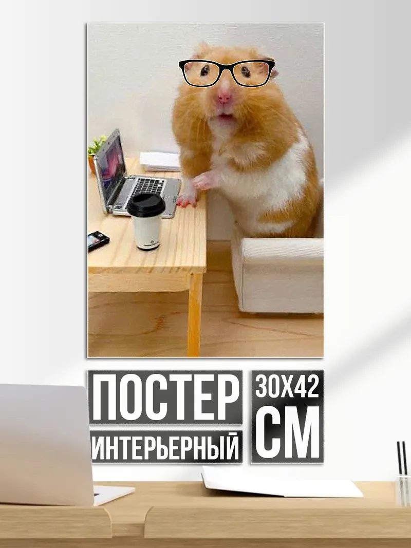 Постер хомяк за ноутбуком