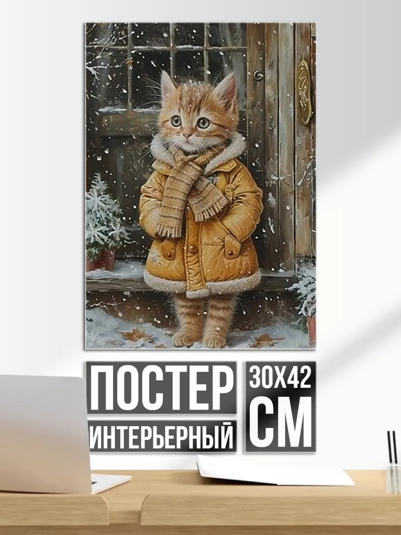 Постер Котёнок в зимней одежде