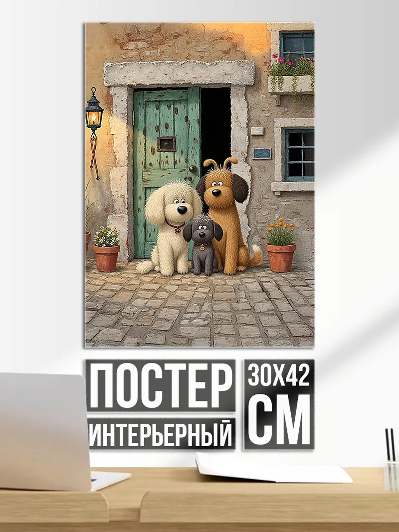 Постер Семья собак у дома