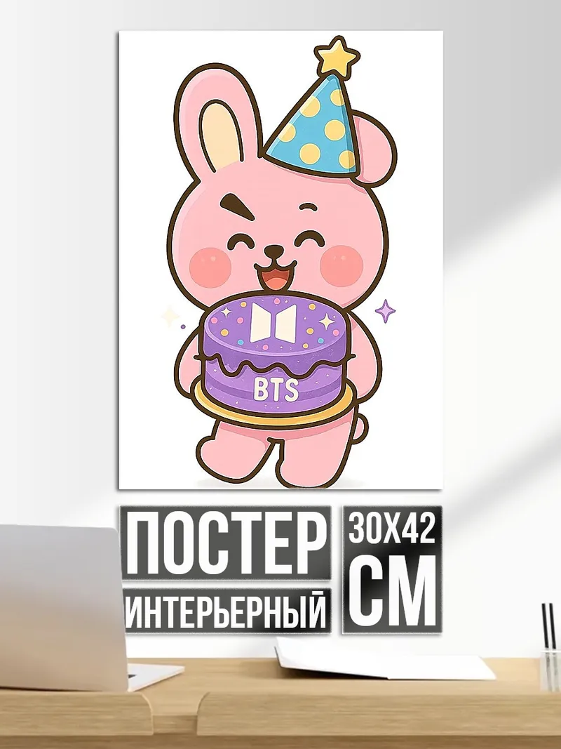 Постер Кролик с тортом BTS