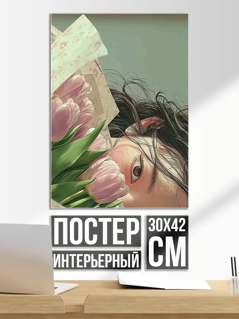 Постер Девушка с тюльпанами