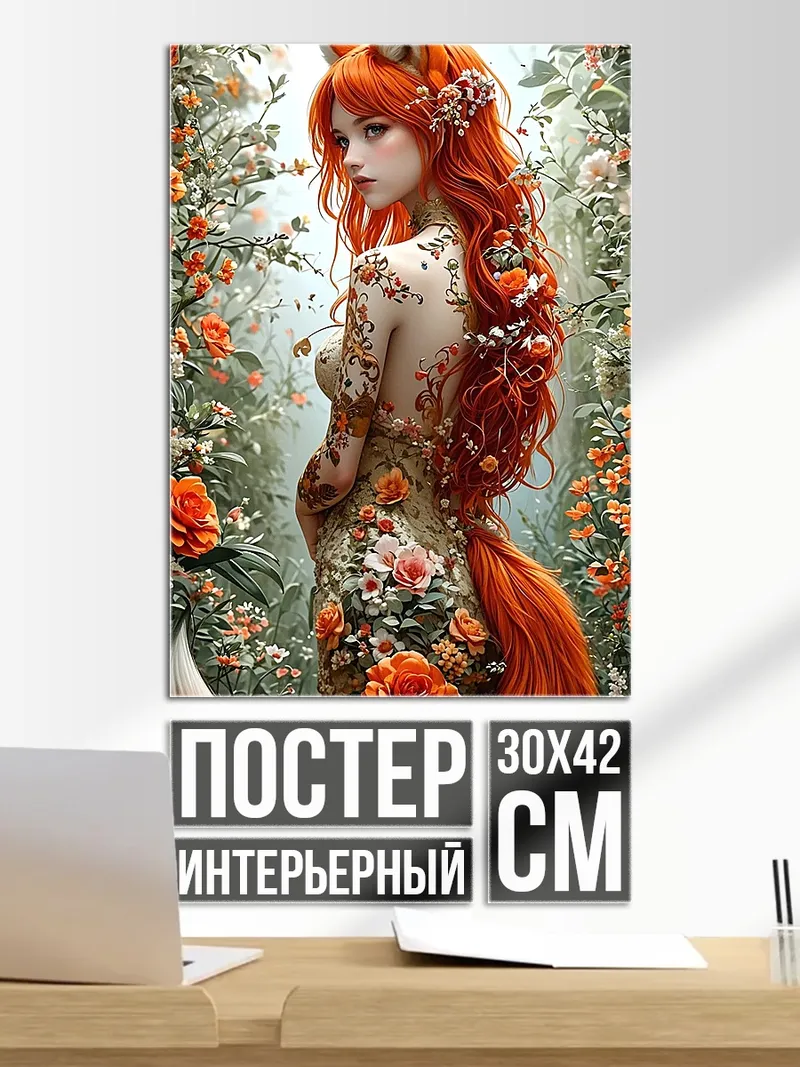 Постер Рыжая лиса девушка