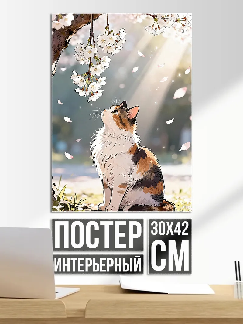 Постер Кот под сакурой