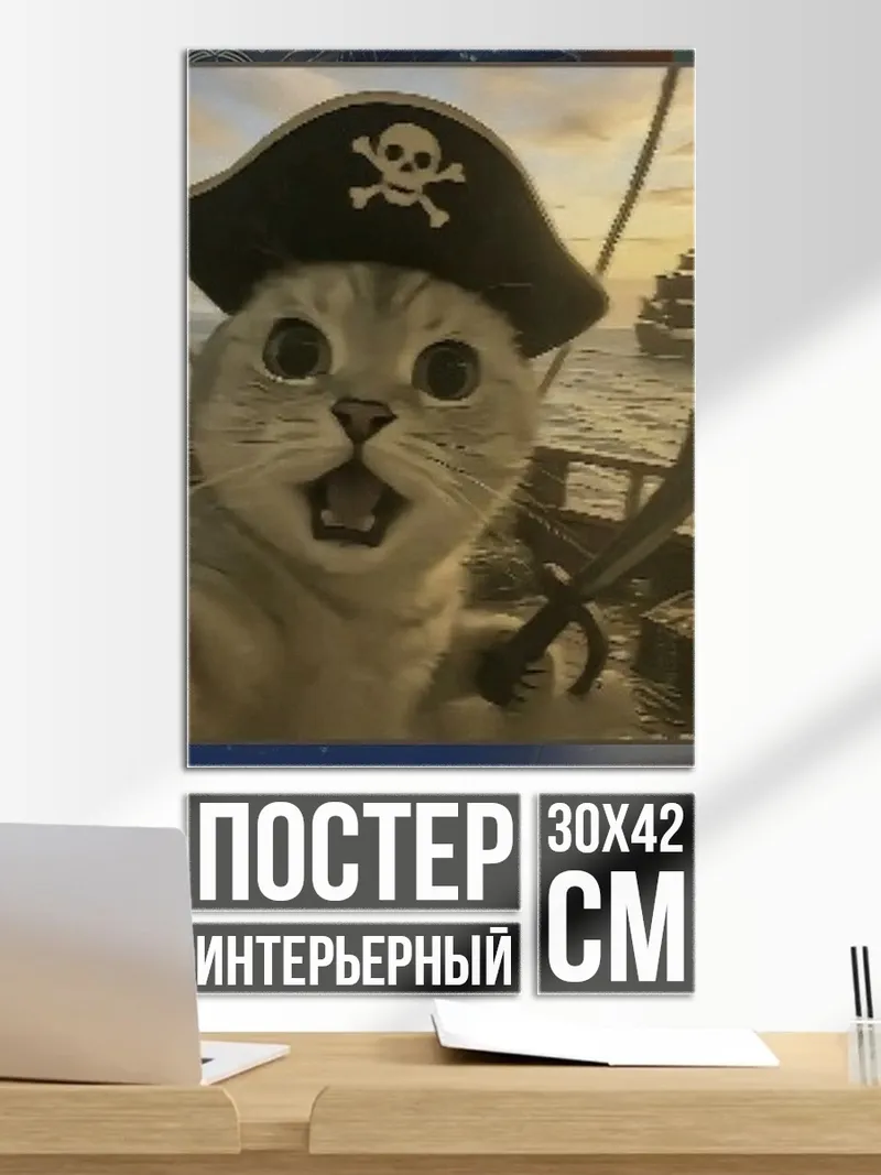 Постер Кот пират с саблей