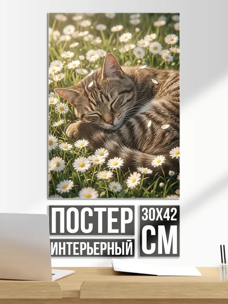 Постер Спящий кот поле