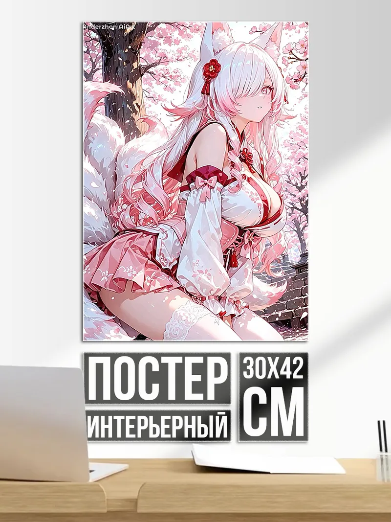 Постер Лиса кицунэ в сакуре