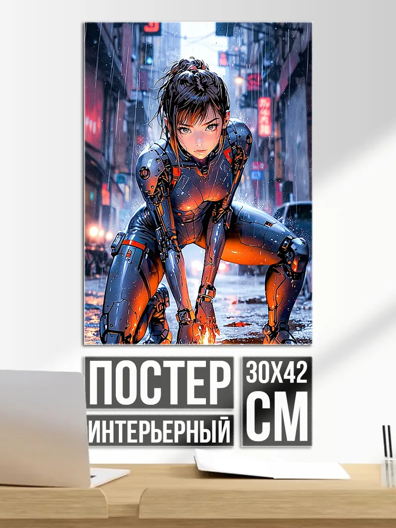 Постер Киберпанк девушка броня