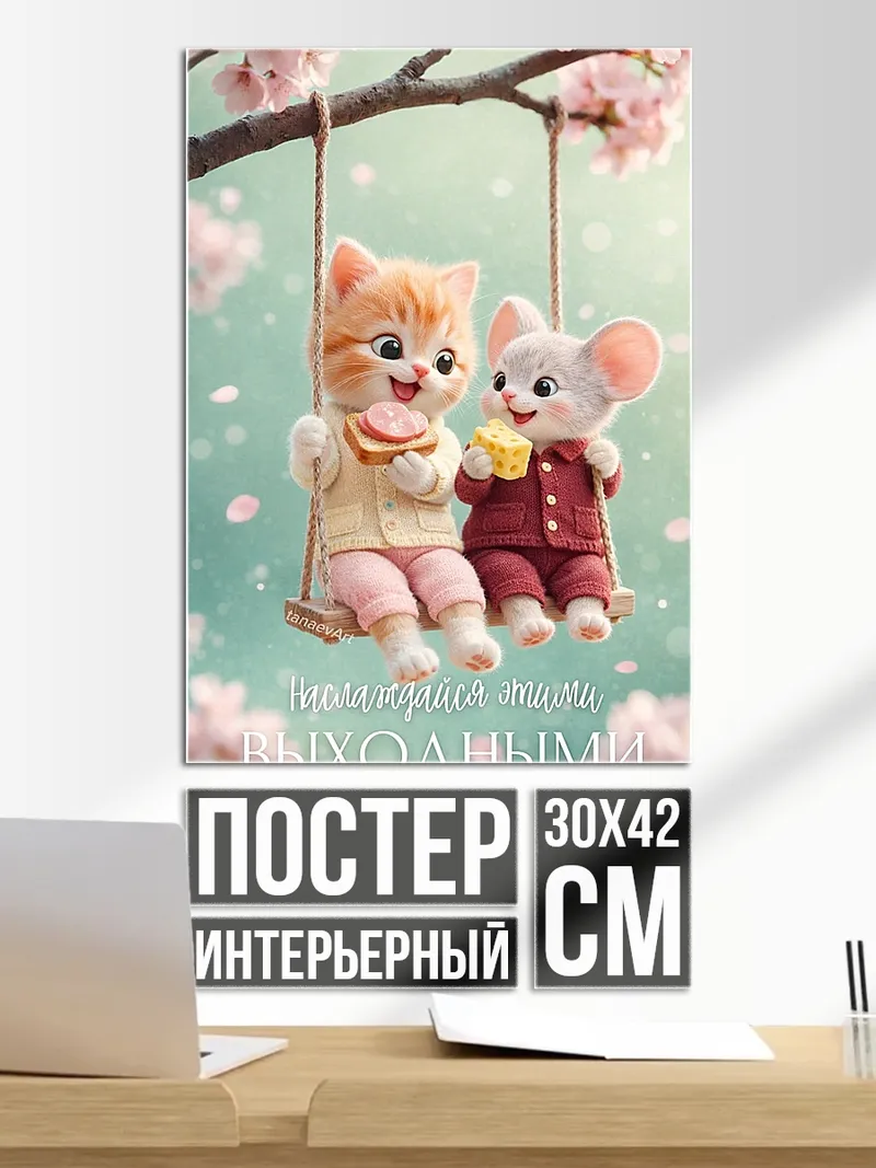 Постер Кот и мышь на качелях
