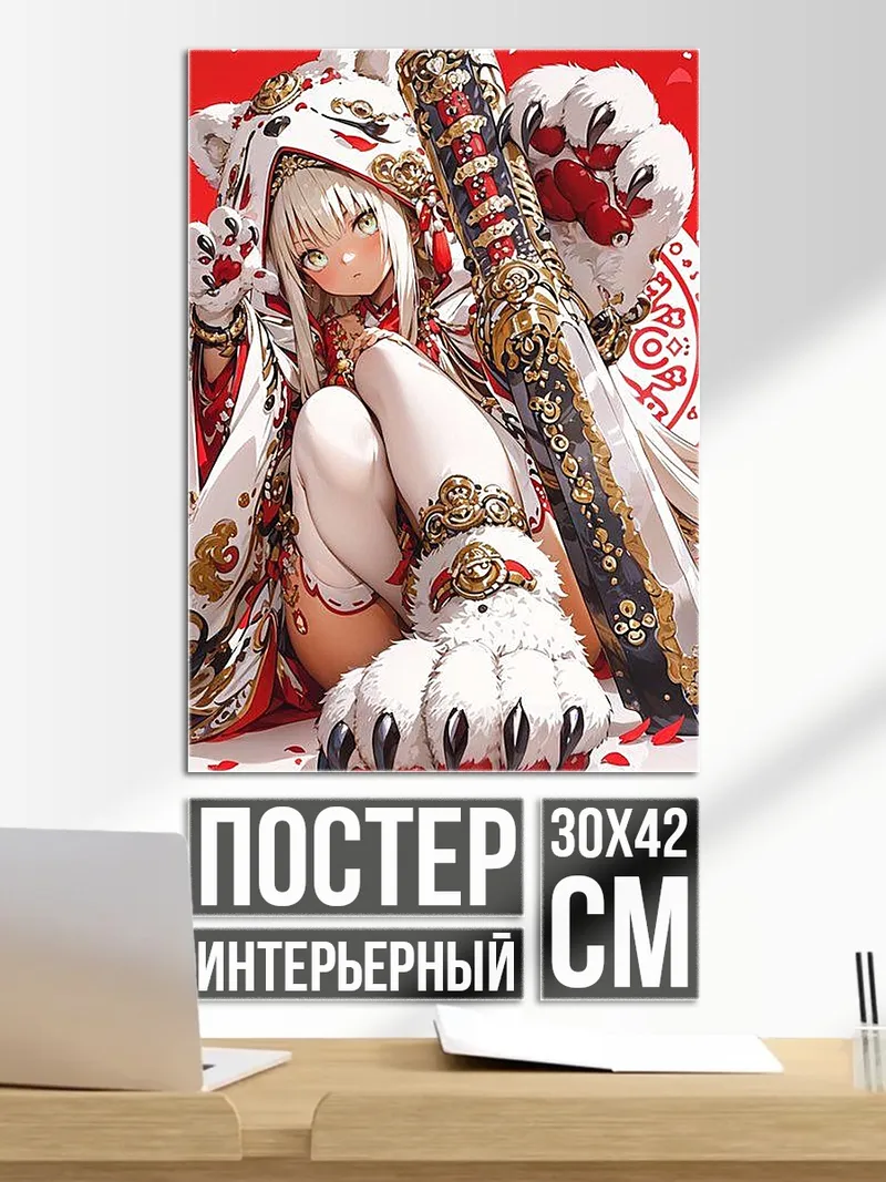 Постер Девушка тигрица с мечом