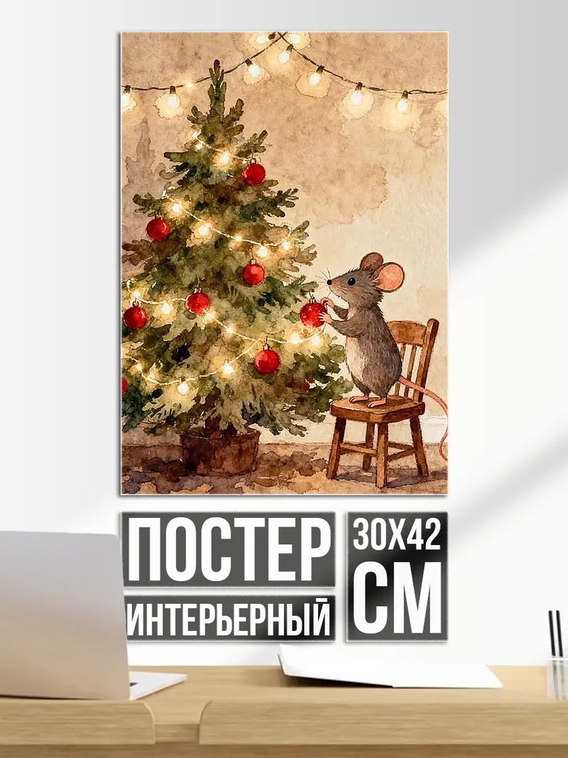 Постер Мышонок и елка