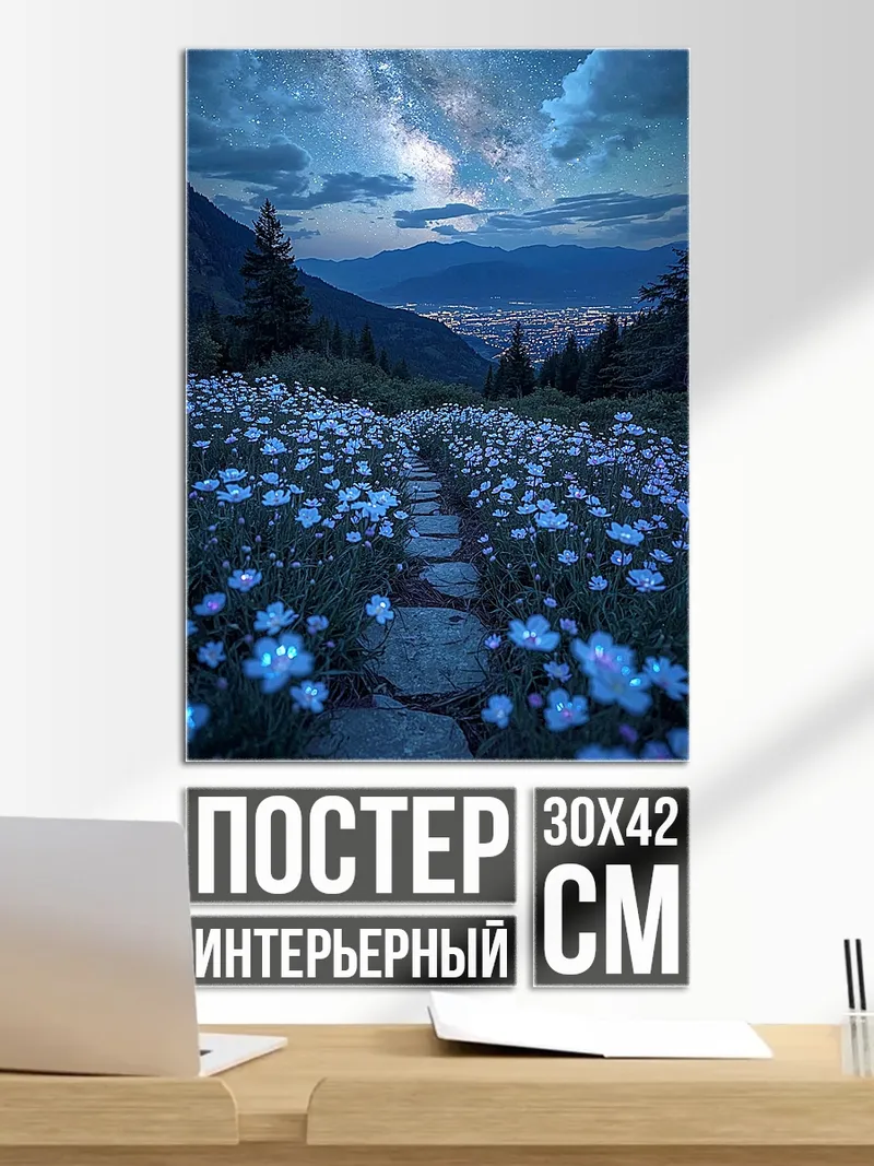 Постер Цветочная поляна ночью