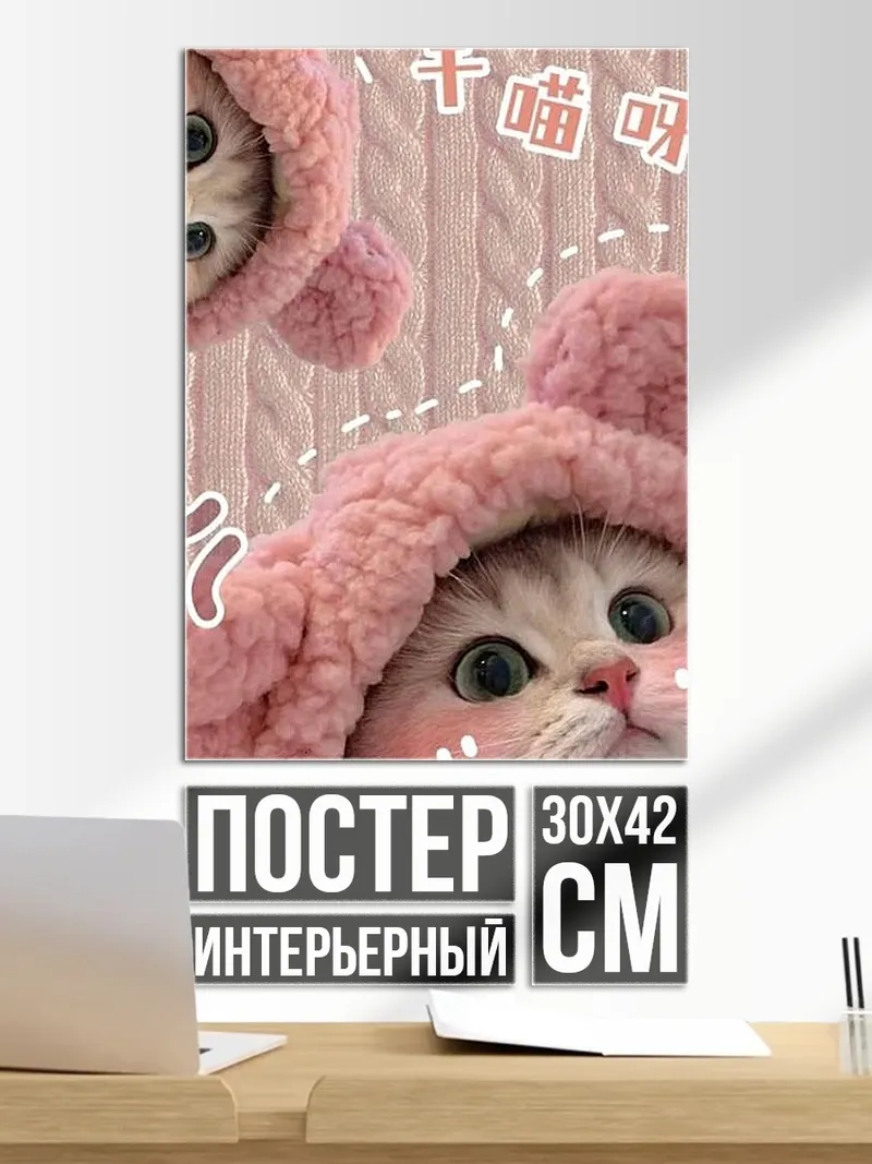 Постер Милые котята в шапках