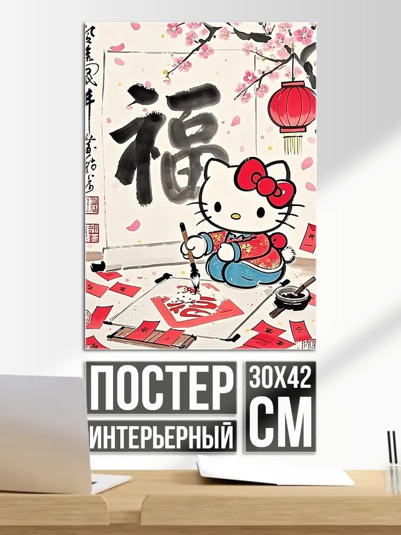 Постер Хелло Китти каллиграфия