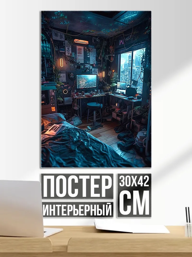 Постер Киберпанк комната