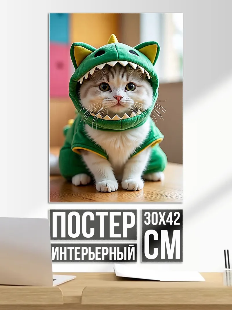 Постер Кот в костюме динозавра