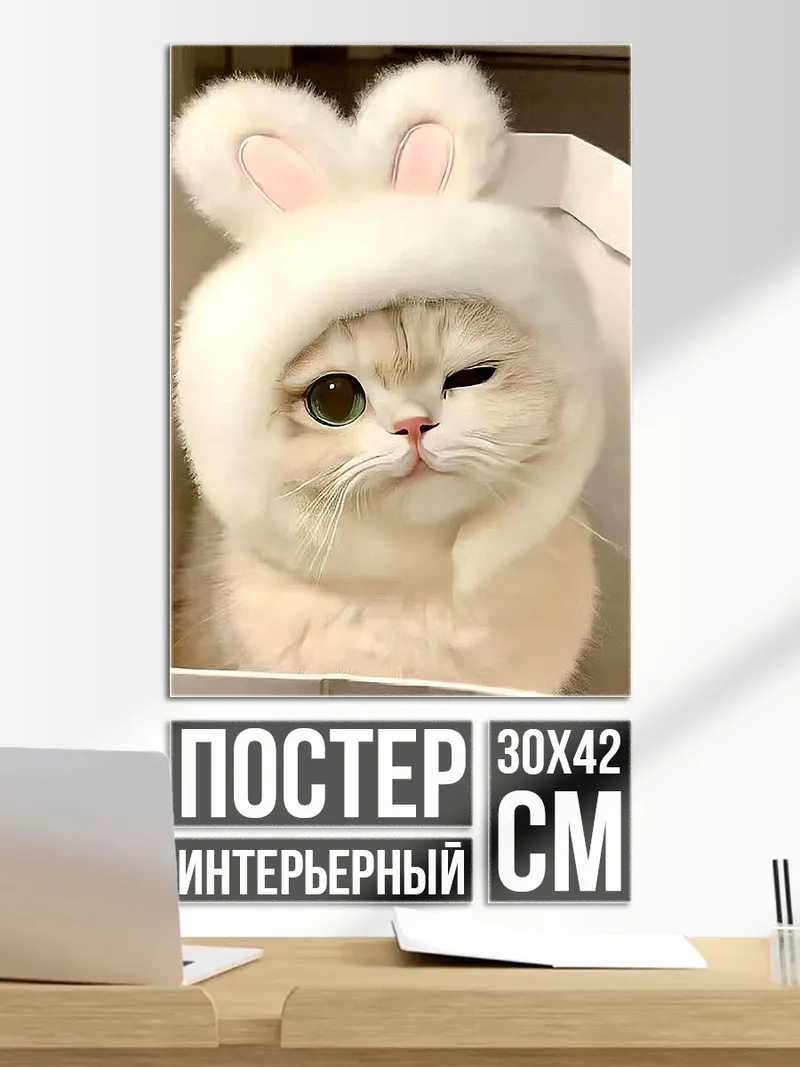 Постер Котенок в шапке