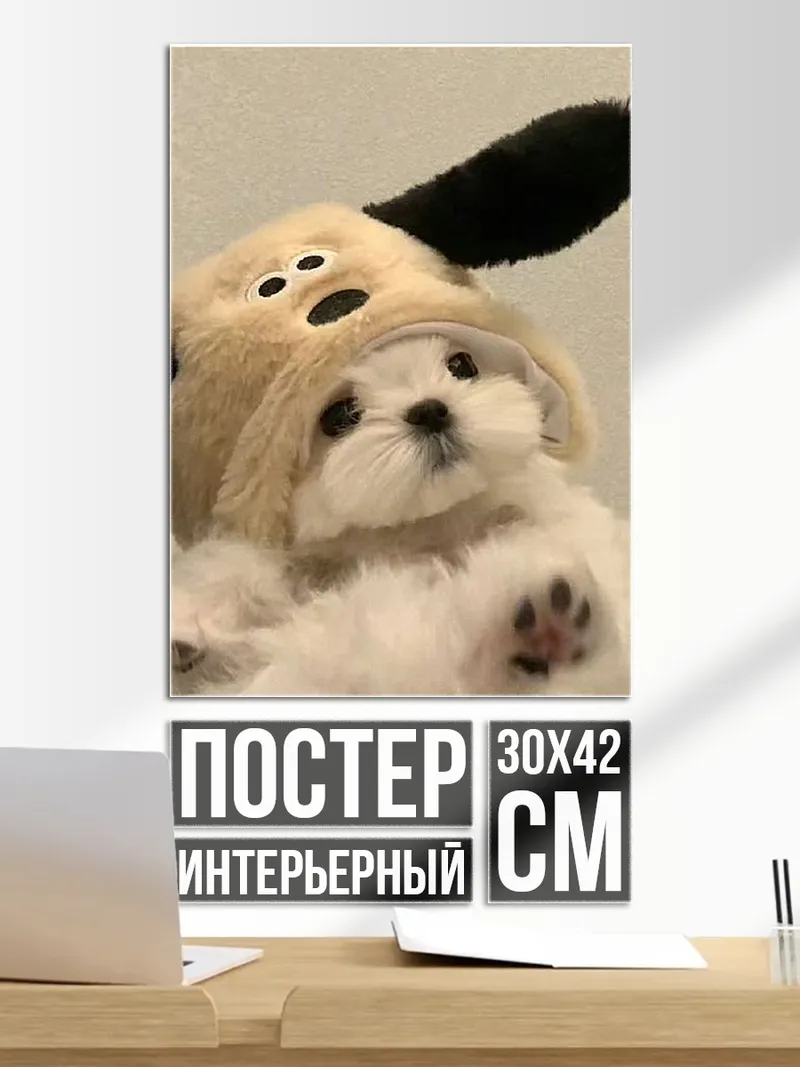 Постер Щенок в шапке
