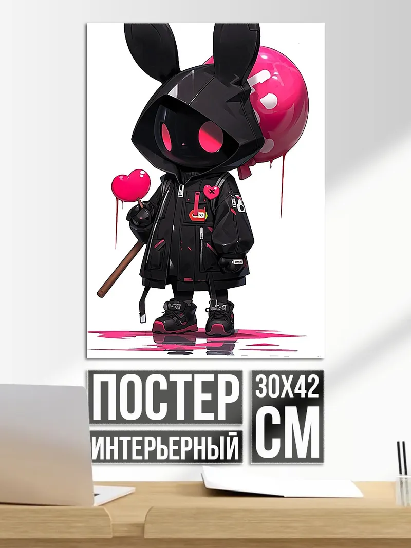 Постер Черный кролик с шаром