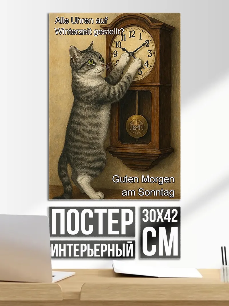 Постер Кот и часы