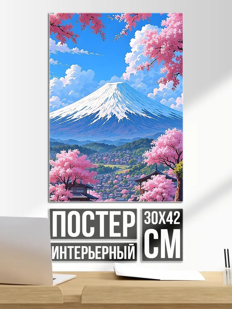 Постер Гора Фудзи сакура