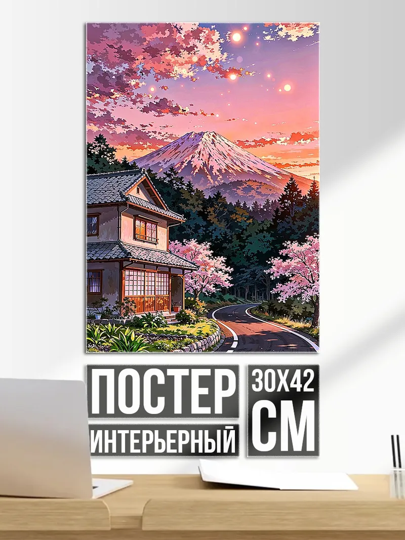 Постер Японский дом на закате