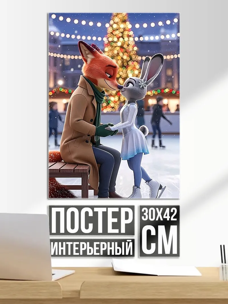 Постер Лис и крольчиха на катке
