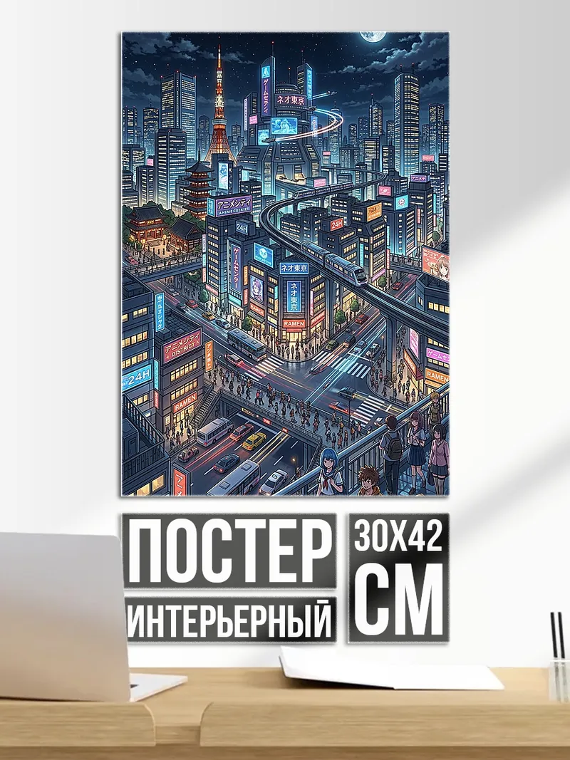 Постер Ночной киберпанк город