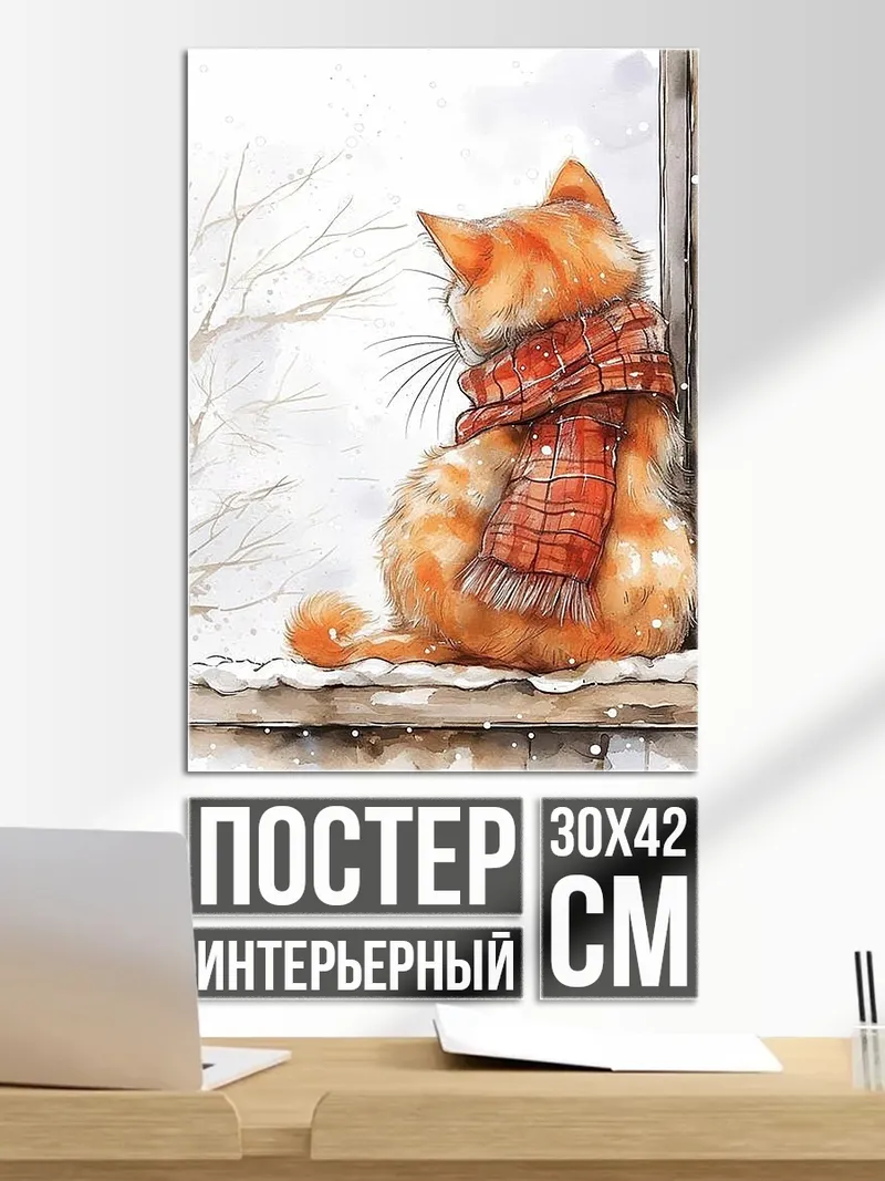 Постер Рыжий кот в шарфе