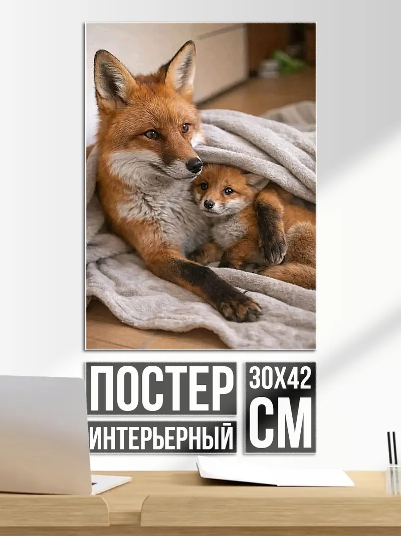 Постер Мама лиса с лисенком
